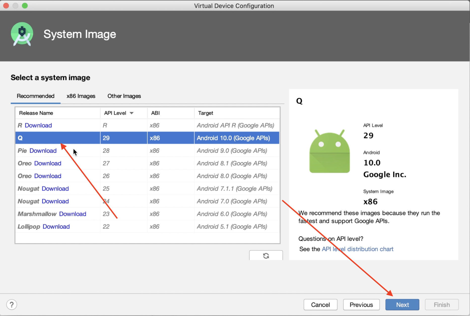Select Android Version.